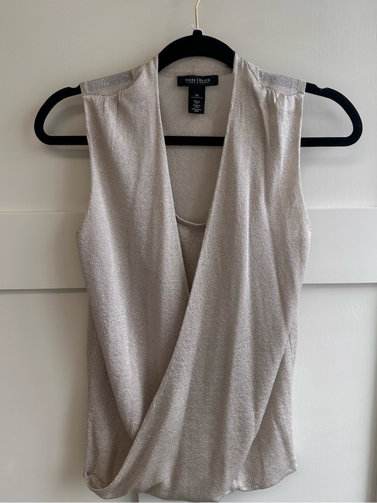 White House Black Market Tops - White House Black Market Shimmery Cream Sleeveless Draped Crossover Top